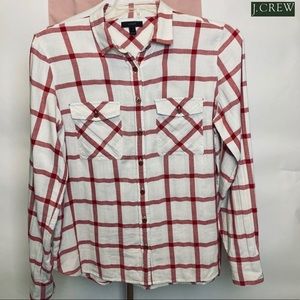 J.Crew Women Button Down Shirt Cream Red Size 10